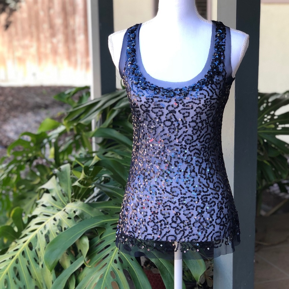 Forever 21 Sheer Navy Tank With Sequins and Jewels